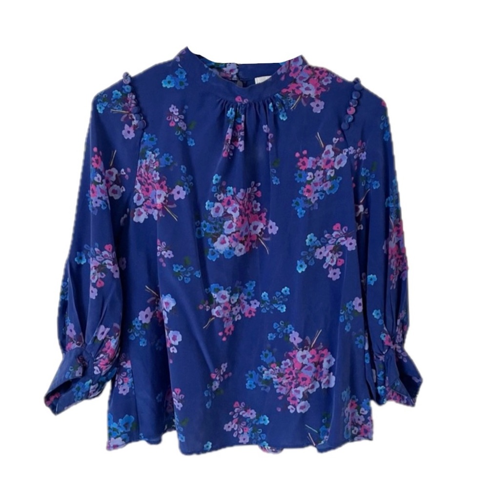Scanlan Theodore Silk Blouse 3/4 Sleeve Blue Purple Pink Floral Size 4 ✨
